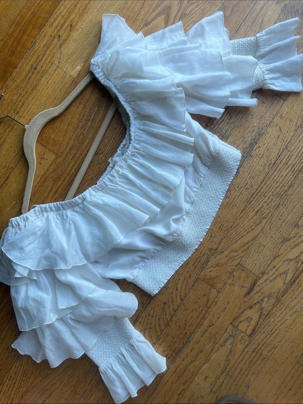 Alice and Olivia White Off-Shoulder Ruffle Crop Top